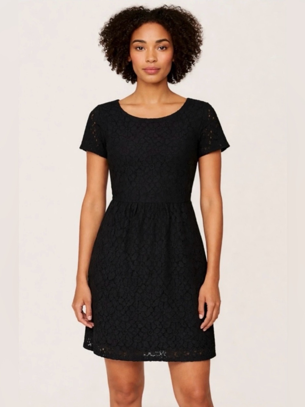 Vila Classic Black Lace Rosette Short-Sleeve A-Line Mini Dress